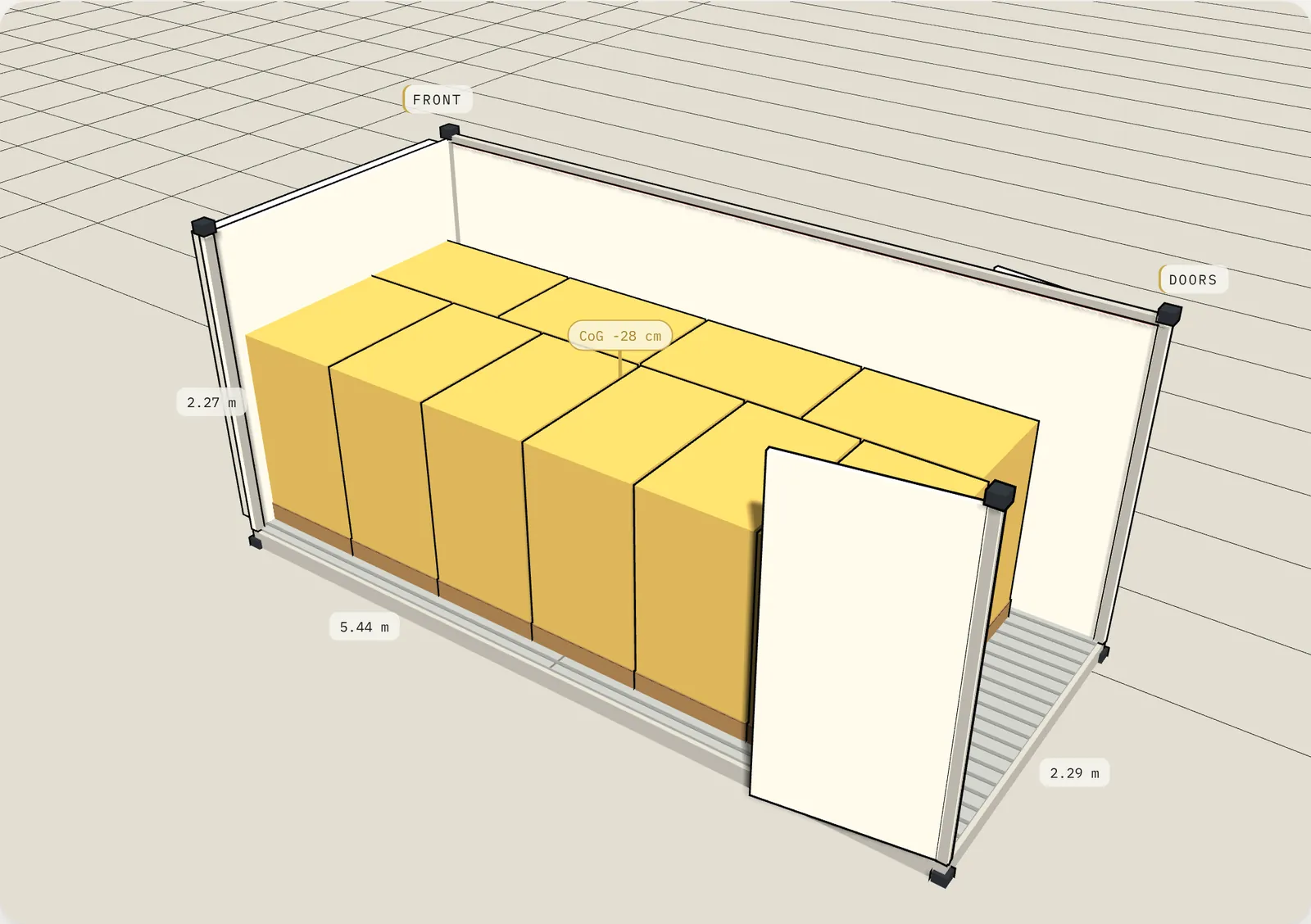 3D load plan: 10 EUR pallets, 20' reefer