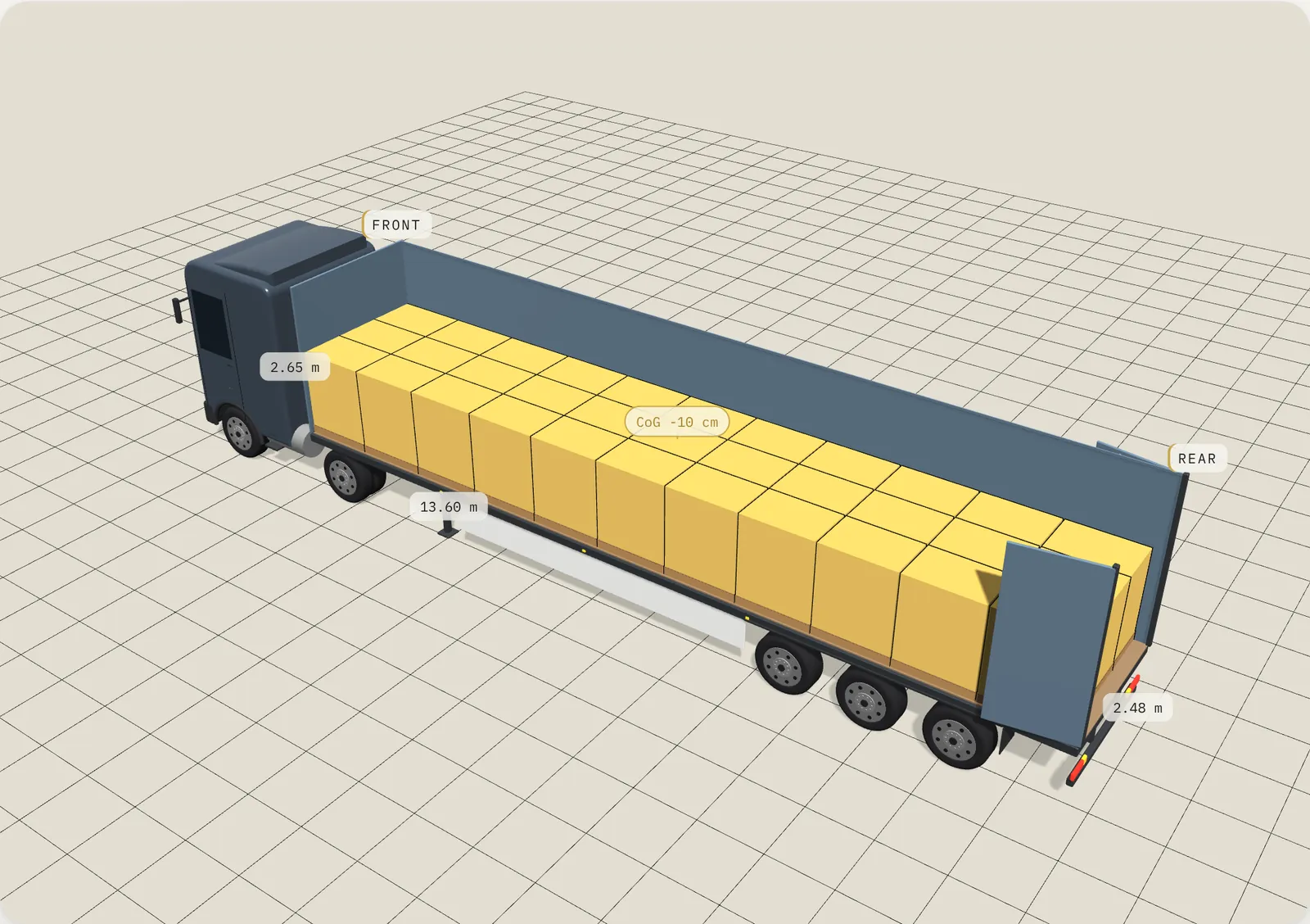 3D load plan: 33 EUR pallets, Box semi-trailer